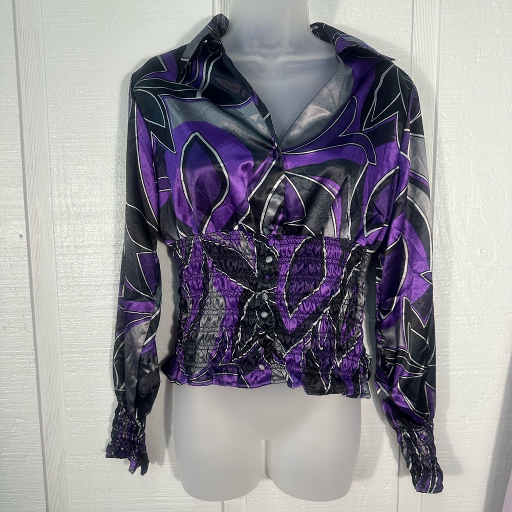 MKM Designs Vintage Women’s Purple Geometric Print Top Size Large EUC - Picture 3 of 6